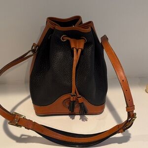 Vintage Dooney & Bourke Black and Brown Leather Bucket Bag